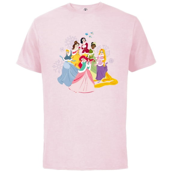 Disney Princess Squad Winter Holiday Christmas Get-Together - Short Sleeve Cotton T-Shirt for Adults - Customized-Soft Pink