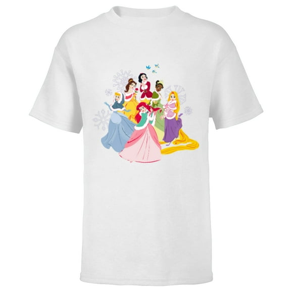 Disney Princess Squad Winter Holiday Christmas Get-Together - Short Sleeve T-Shirt for Kids - Customized-White