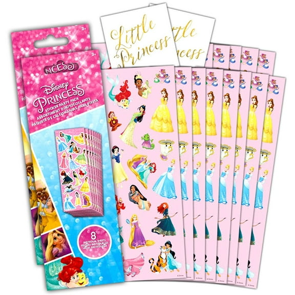 Disney Princess Stickers Party Favor Pack - 16 Disney Princess Sticker Sheets for Kids Birthday Party Goodie Bags | 240+ Princess Stickers Party Supplies for Kids