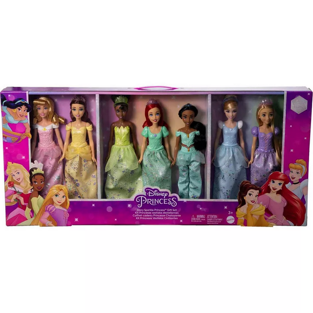Disney Princess Story Sparkle Doll 7 Pk Gift Set Fairy Tale Fashion