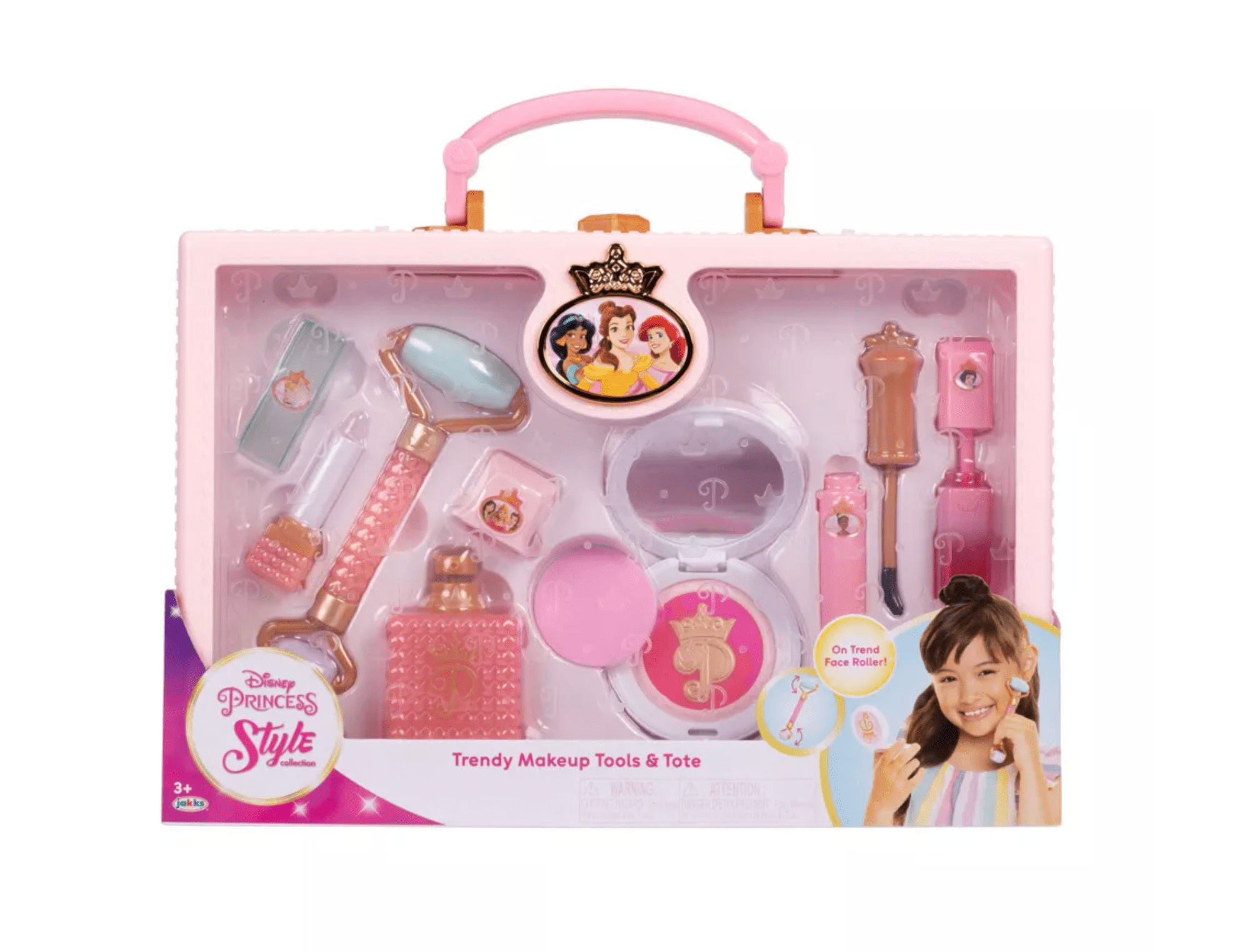 Disney Princess Style Collection Trendy Pretend and Play Pink Makeup Tote for Girls Ages 3 to 6 Years