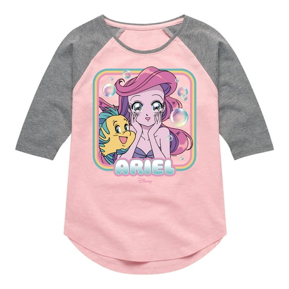 Disney Princess - Surprise Ariel & Flounder - Toddler & Youth Girls Raglan Graphic T-Shirt