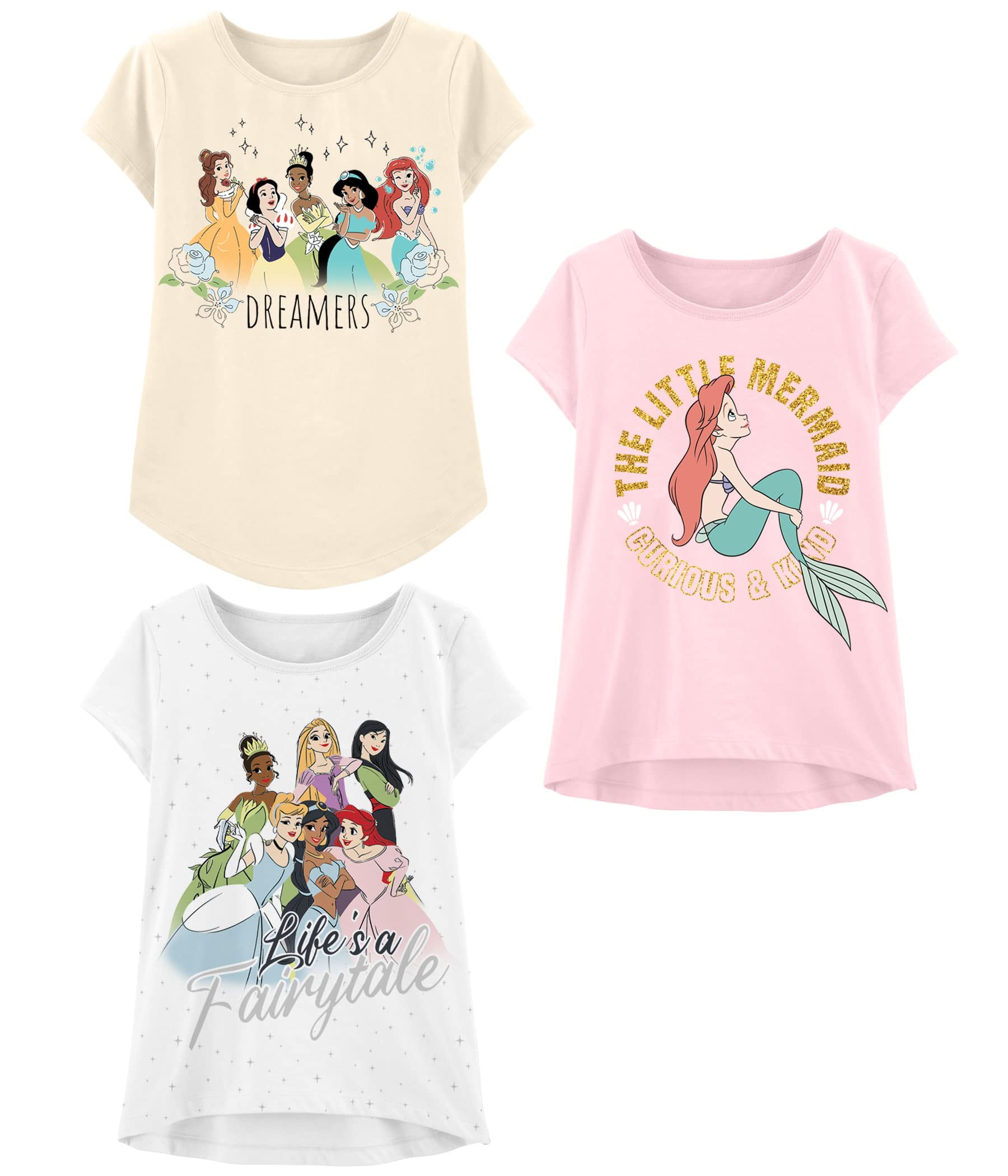 Disney Princess Girls T-Shirt (Sets) Jasmine Ariel Tiana Snow White Belle - Picture 7 of 30