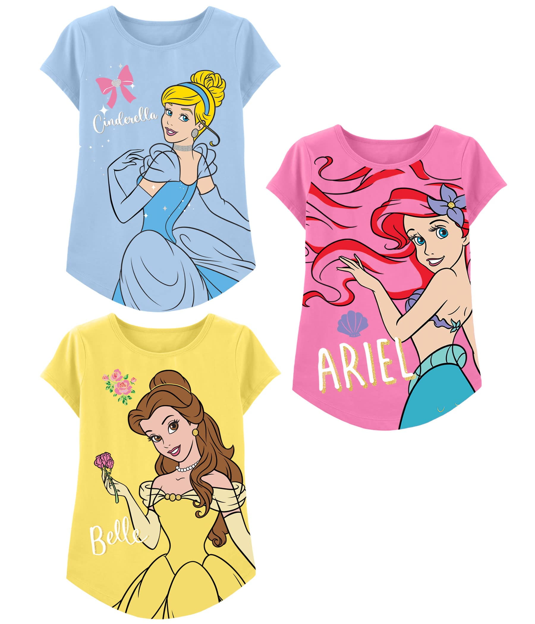 Disney Princess Girls T-Shirt (Sets) Jasmine Ariel Tiana Snow White Belle - Picture 17 of 30