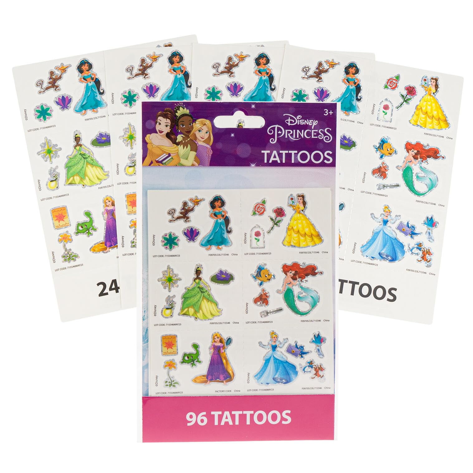 Disney Princess Temporary Tattoos Jasmine, Belle, Rapunzel, Tiana