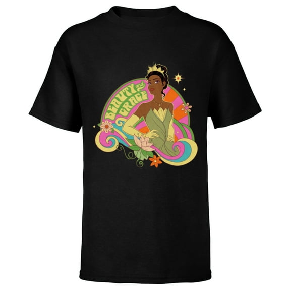 Disney Princess & The Frog Tiana Beauty & Grace - Short Sleeve T-Shirt for Kids - Customized-Black