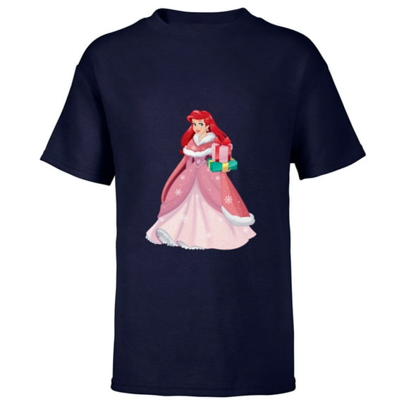 Disney Princess The Little Mermaid Ariel Christmas Gown - Short Sleeve T-Shirt for Kids - Customized-Navy