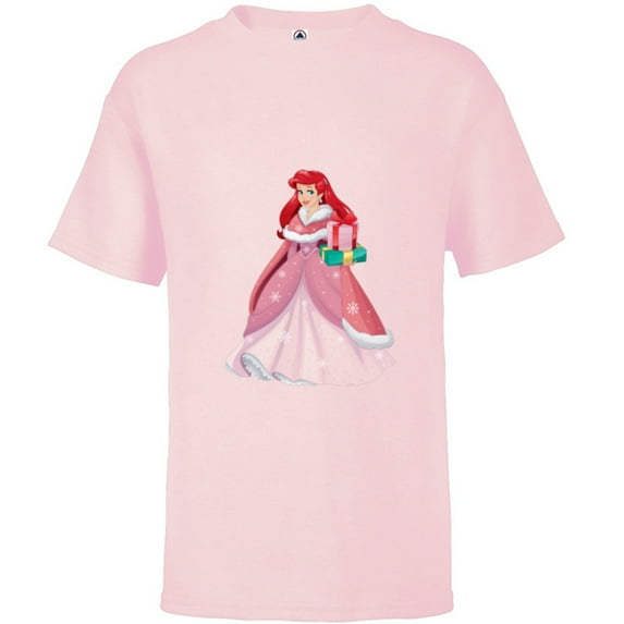 Disney Princess The Little Mermaid Ariel Christmas Gown - Short Sleeve T-Shirt for Kids - Customized-Soft Pink