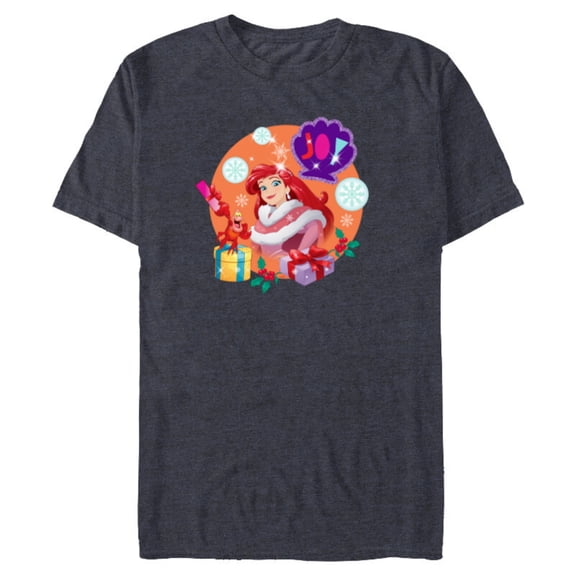 Disney Princess The Little Mermaid Ariel Christmas Joy - Short Sleeve Blended T-Shirt for Adults - Customized-Navy Heather