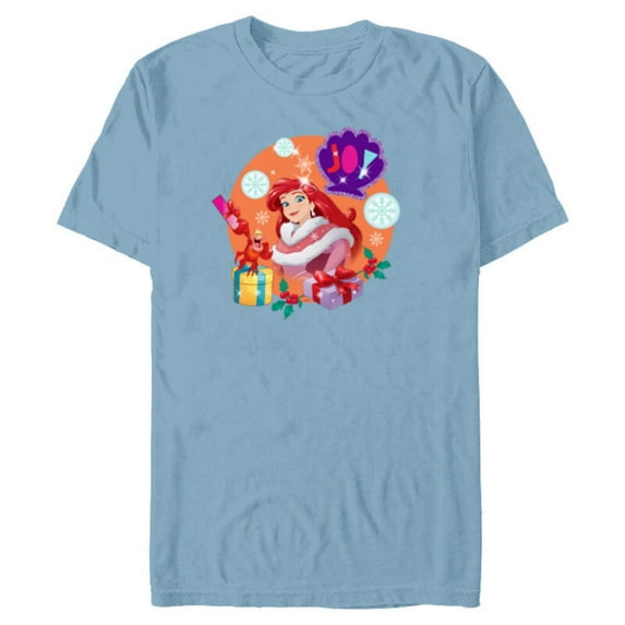 Disney Princess The Little Mermaid Ariel Christmas Joy - Short Sleeve Blended T-Shirt for Adults - Customized-Ocean Blue