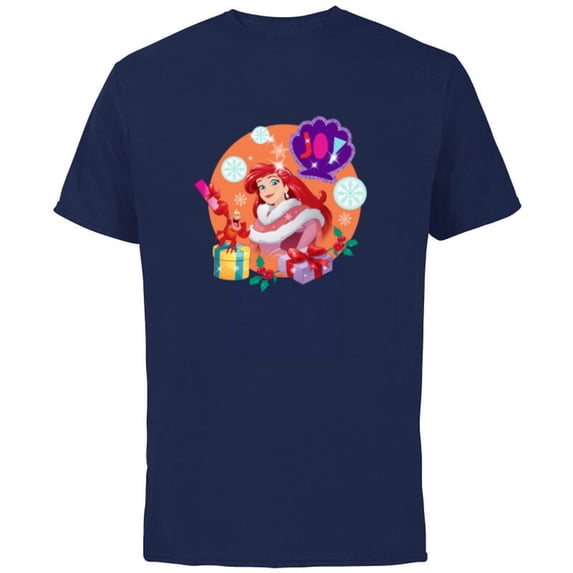 Disney Princess The Little Mermaid Ariel Christmas Joy - Short Sleeve Cotton T-Shirt for Adults - Customized-Navy