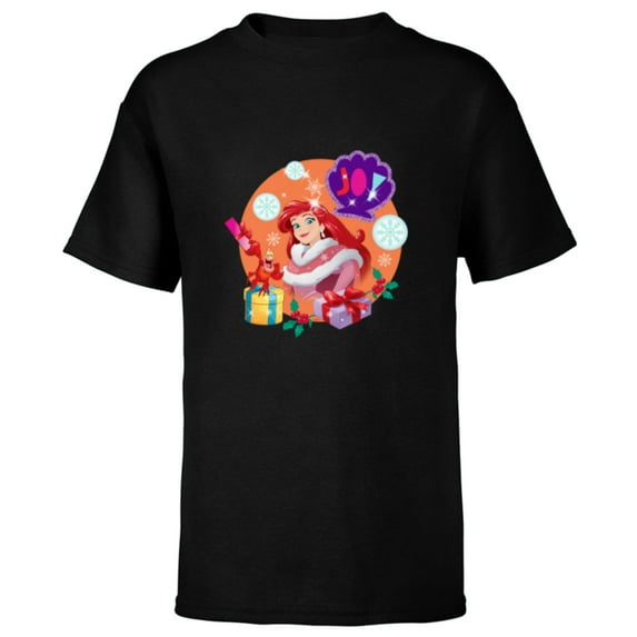 Disney Princess The Little Mermaid Ariel Christmas Joy - Short Sleeve T-Shirt for Kids - Customized-Black