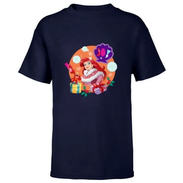 Disney Princess The Little Mermaid Ariel Christmas Joy - Short Sleeve T-Shirt for Kids - Customized-Navy