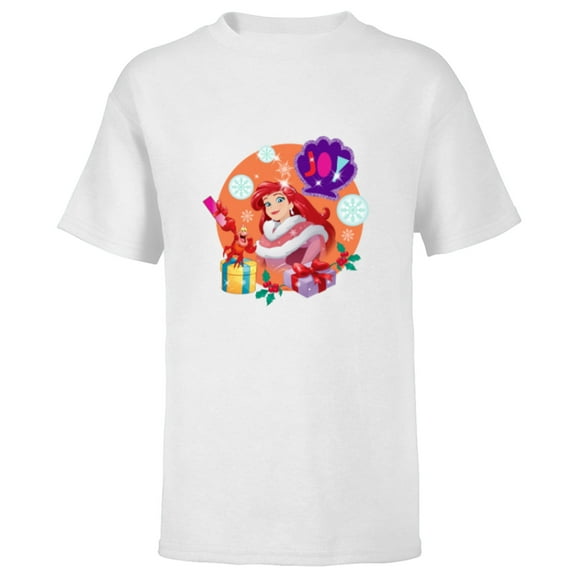Disney Princess The Little Mermaid Ariel Christmas Joy - Short Sleeve T-Shirt for Kids - Customized-White