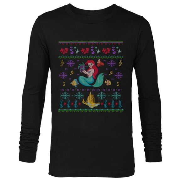 Disney Princess The Little Mermaid Ariel Christmas Sweater - Long Sleeve T-Shirt for Men - Customized-Black