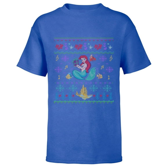 Disney Princess The Little Mermaid Ariel Christmas Sweater - Short Sleeve T-Shirt for Kids - Customized-Royal