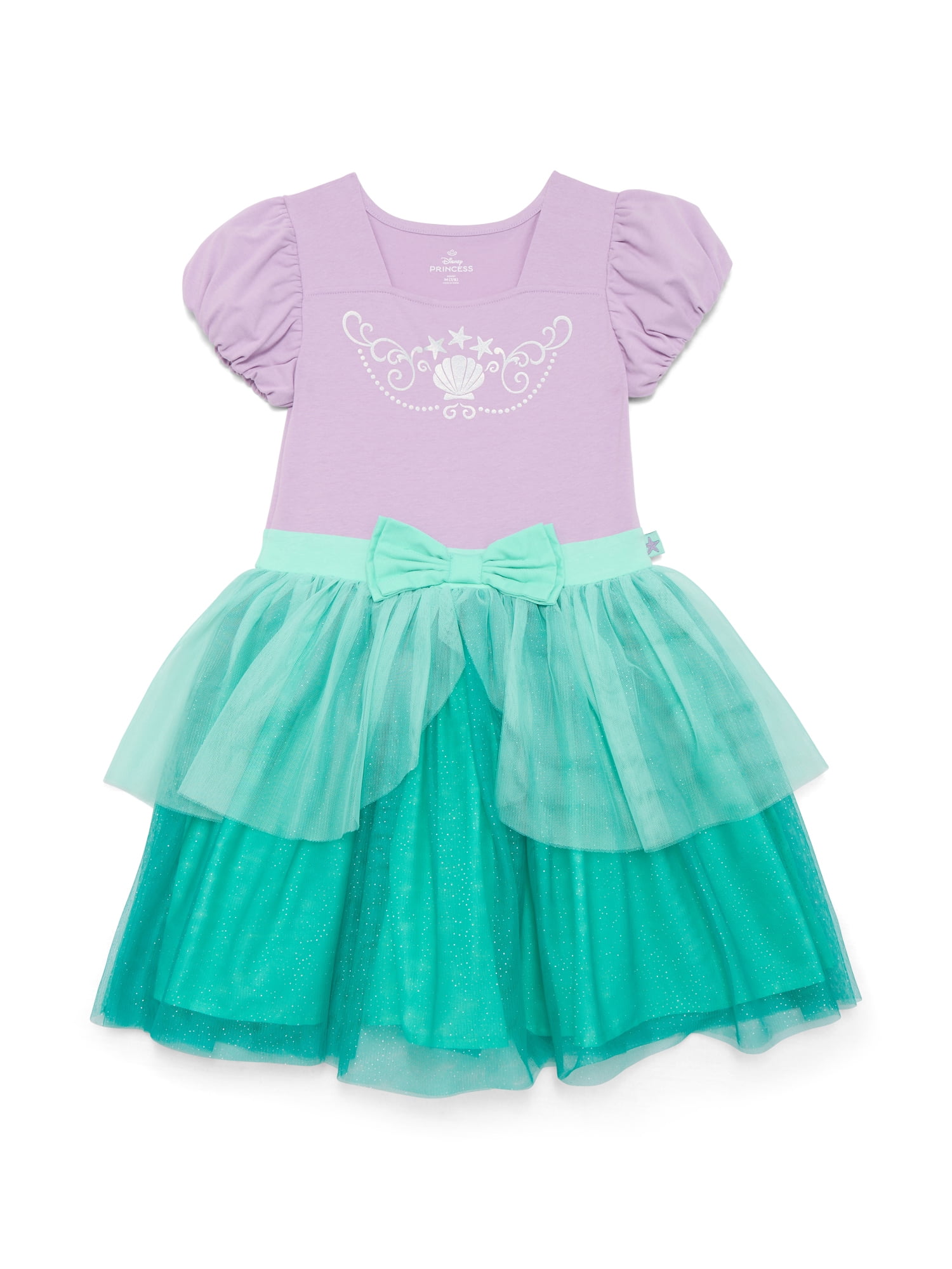 Girls The Little Mermaid Ariel Cosplay Dress with Short Puff Sleeves, Sizes 4-12