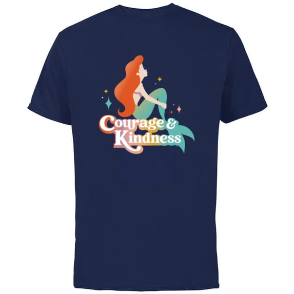Disney Princess The Little Mermaid Ariel Courage & Kindness - Short Sleeve Cotton T-Shirt for Adults - Customized-Navy