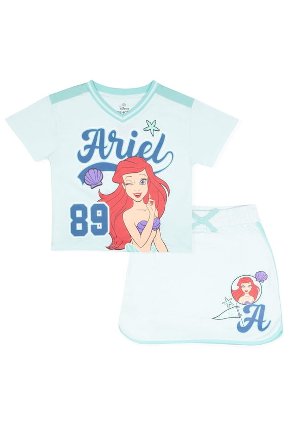 Princess The Little Mermaid Ariel Girls Short Sleeve Graphic T-Shirt & Skort, Sizes 3T-16
