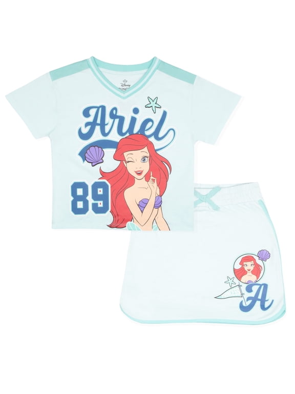Princess The Little Mermaid Ariel Girls' Short Sleeve Graphic T-Shirt & Skort, Sizes 3T-16