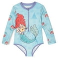 thumbnail image 1 of Disney Princess The Little Mermaid Ariel Half Zip One Piece Bathing Suit UPF 50+ Toddler to Big Kid, 1 of 5
