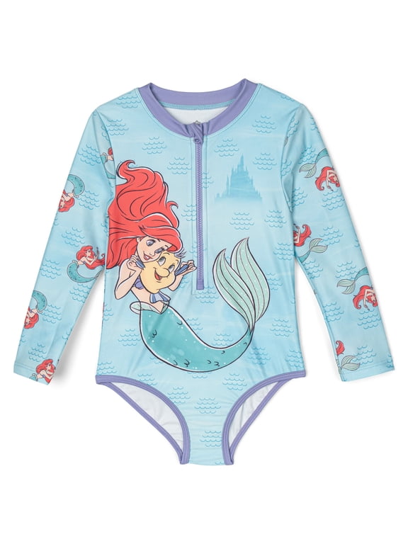 Princess The Little Mermaid Ariel Half Zip One Piece Bathing Suit UPF 50+ Toddler to Big Kid