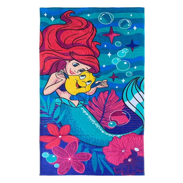 Disney Princess The Little Mermaid Ariel Kids Cotton Beach Towel, 28x58
