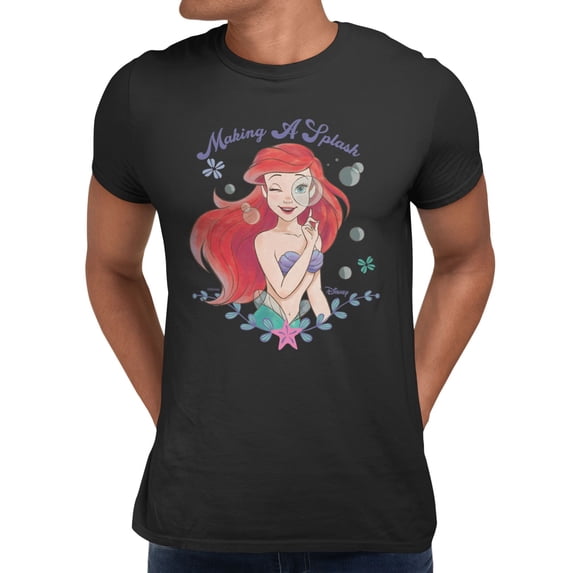 Disney Princess The Little Mermaid Ariel Making A Splash Retro Mens T-Shirt (Black, S-XXXL)