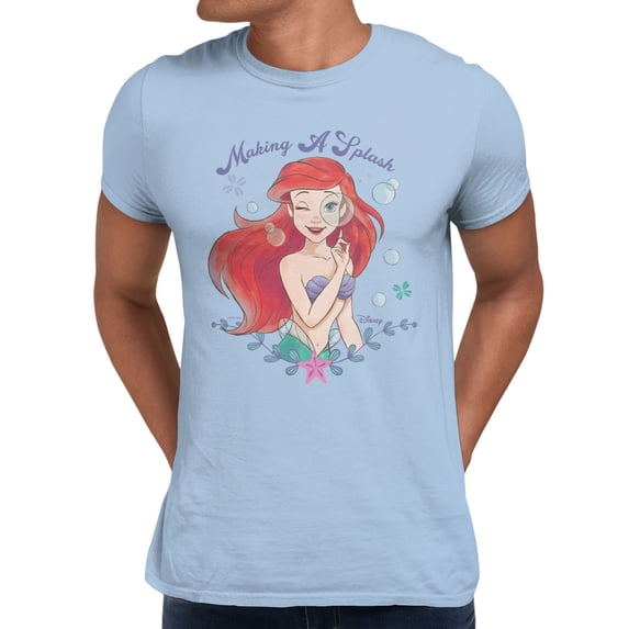 Disney Princess The Little Mermaid Ariel Making A Splash Retro Mens T-Shirt (Light Blue, S-XXXL)