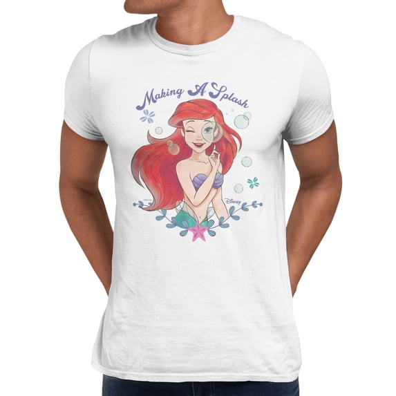 Disney Princess The Little Mermaid Ariel Making A Splash Retro Mens T-Shirt (White, S-XXXL)