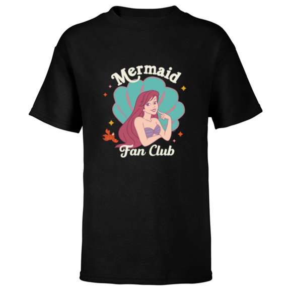 Disney Princess The Little Mermaid Ariel Mermaid Fan Club - Short Sleeve T-Shirt for Kids - Customized-Black
