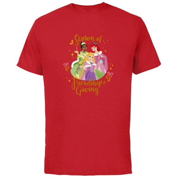 Disney Princess Tiana Ariel Rapunzel Friendship and Giving - Short Sleeve Cotton T-Shirt for Adults - Customized-Red