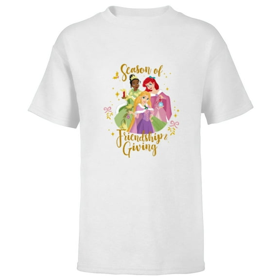 Disney Princess Tiana Ariel Rapunzel Friendship and Giving - Short Sleeve T-Shirt for Kids - Customized-White