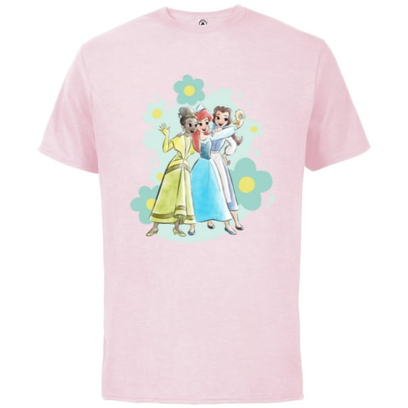 Disney Princess Tiana Ariel and Belle Seashell Selfie - Short Sleeve Cotton T-Shirt for Adults - Customized-Soft Pink