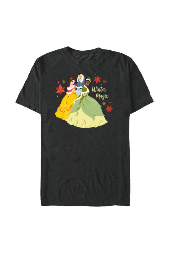 Princess Tiana Belle Cinderella Holiday Winter Magic - Short Sleeve Blended T-Shirt for Adults - Customized-Dark Heather
