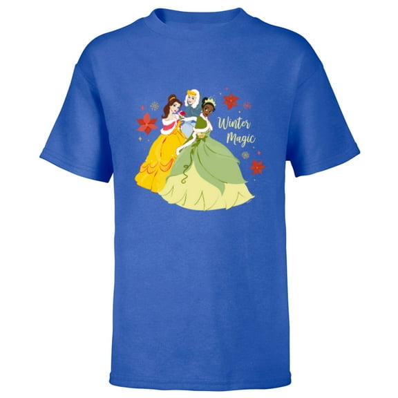 Disney Princess Tiana Belle Cinderella Holiday Winter Magic - Short Sleeve T-Shirt for Kids - Customized-Royal