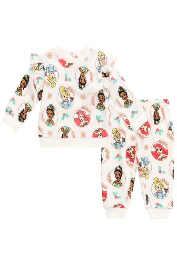 Princess Tiana Cinderella Ariel Little Girls Fleece Sweatshirt and Pants Set Princess / White 6