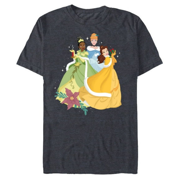 Disney Princess Tiana, Cinderella & Belle Holiday - Short Sleeve Blended T-Shirt for Adults - Customized-Navy Heather