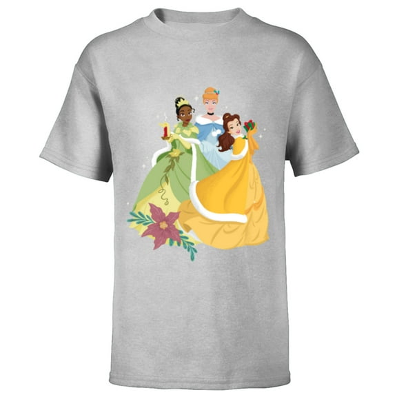 Disney Princess Tiana, Cinderella & Belle Holiday - Short Sleeve T-Shirt for Kids - Customized-Athletic Heather