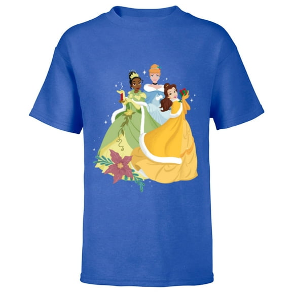 Disney Princess Tiana, Cinderella & Belle Holiday - Short Sleeve T-Shirt for Kids - Customized-Royal