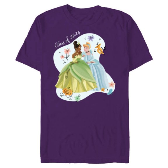 Disney Princess Tiana & Cinderella Graduation Class of 2024 - Short Sleeve Blended T-Shirt for Adults - Customized-Purple
