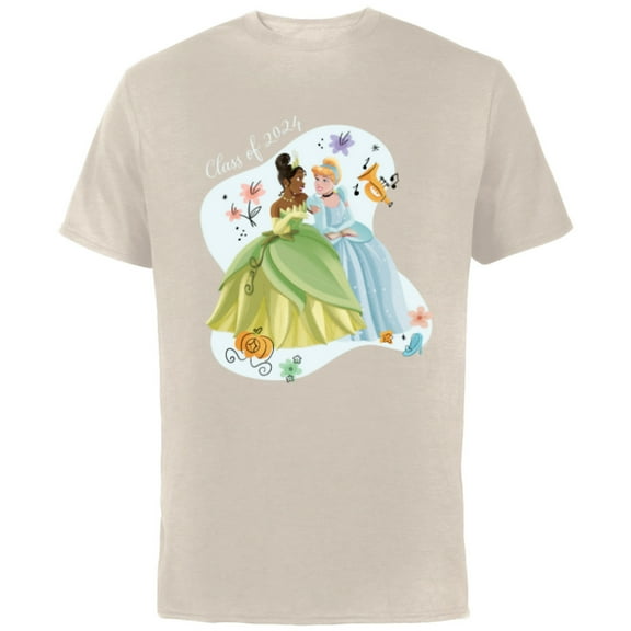 Disney Princess Tiana & Cinderella Graduation Class of 2024 - Short Sleeve Cotton T-Shirt for Adults - Customized-Natural