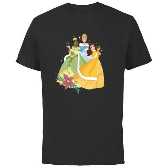 Disney Princess Tiana Cinderella and Belle Christmas Holiday - Short Sleeve Cotton T-Shirt for Adults - Customized-Black
