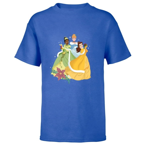 Disney Princess Tiana Cinderella and Belle Christmas Holiday - Short Sleeve T-Shirt for Kids - Customized-Royal