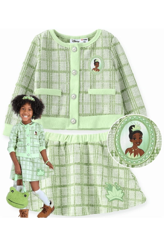 Princess Tiana Girls Skirts Set Preppy Plaid Tweed Jackets and Skirts 2 Pieces Outfit Sizes 2-6
