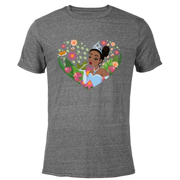Disney Princess Tiana Heart Kiss - Short Sleeve Blended T-Shirt for Adults – Customized-Dark Heather