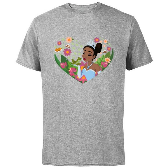 Disney Princess Tiana Heart Kiss - Short Sleeve Cotton T-Shirt for Adults - Customized-Athletic Heather
