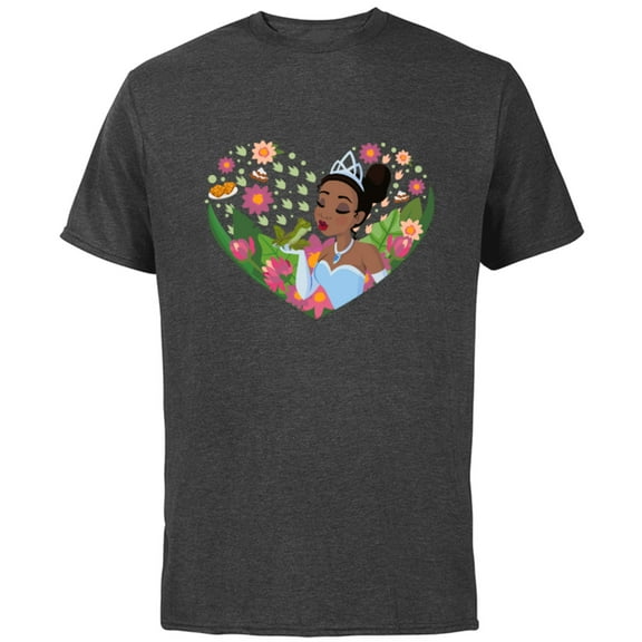 Disney Princess Tiana Heart Kiss - Short Sleeve Cotton T-Shirt for Adults - Customized-Charcoal
