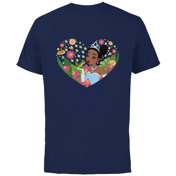 Disney Princess Tiana Heart Kiss - Short Sleeve Cotton T-Shirt for Adults - Customized-Navy