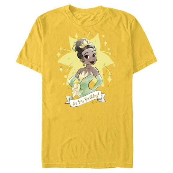 Disney Princess Tiana It’s My Birthday - Short Sleeve Blended T-Shirt for Adults - Customized-Yellow